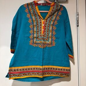 BiBa Turquoise Tunic with Vibrant Embroidery Kurta